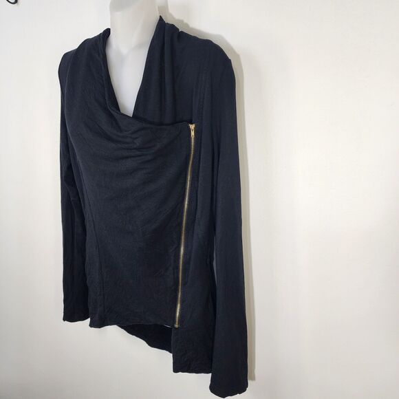 Market & Spruce Womens Wrap Cardigan Size Small Black Front Zip Hi Low Cowl Neck - Picture 3 of 8